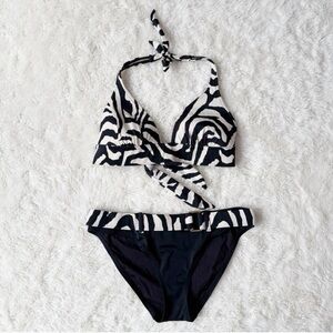 Victoria's Secret Black Leopard Print Gold Buckle Belt Triangle  Bikini MEDIUM